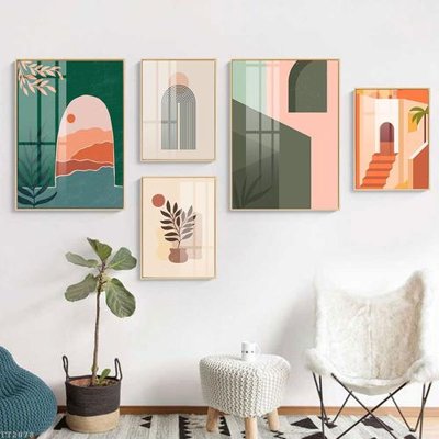 File gốc File tranh treo 5 tấm tối giản Minimalist Art TT2078 (in lụa) tranh mã đáo