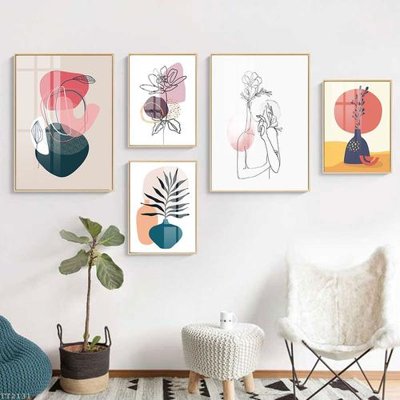 Hình ảnh file gốc in lụa File tranh treo 5 tấm tối giản Minimalist Art TT2131