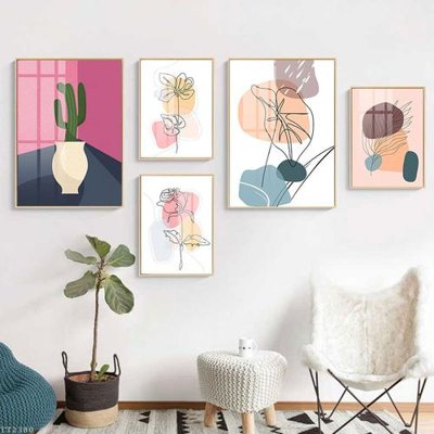 Ảnh gốc File tranh treo 5 tấm tối giản Minimalist Art TT2380 (độ nét cao) in tráng gương
