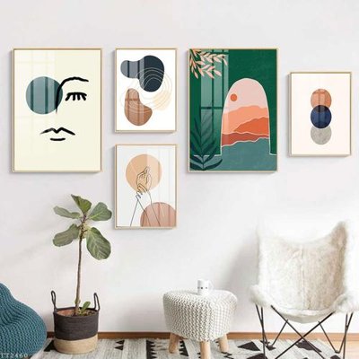File tranh File tranh treo 5 tấm tối giản Minimalist Art TT2460 (bản gốc) in lụa dán tường