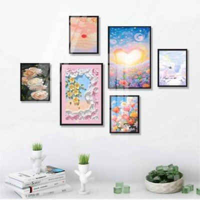 File gốc File tranh bộ 6 tấm hoa décor 5D TT25017 (in tráng gương) hiện đại