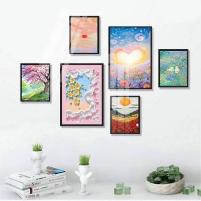 File gốc File tranh bộ 6 tấm hoa décor 5D TT25108 (in tráng gương) hiện đại