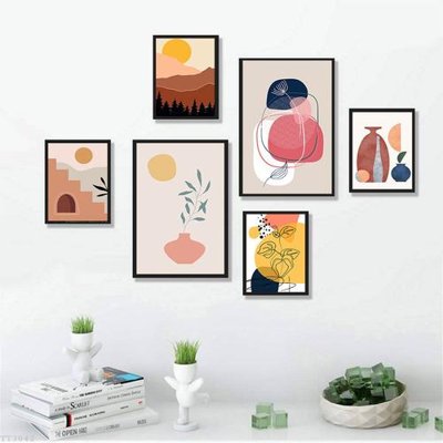 File tranh File tranh treo bộ 6 tấm tối giản Minimalist Art TT3042 (bản gốc) in lụa 3D