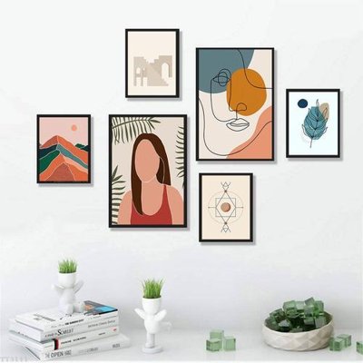 File gốc File tranh treo bộ 6 tấm tối giản Minimalist Art TT3111 (in 3D) cho trang trí