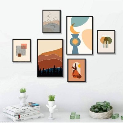 File tranh File tranh treo bộ 6 tấm tối giản Minimalist Art TT3356 (bản gốc) in lụa 5D