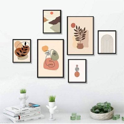 File in lụa File tranh treo bộ 6 tấm tối giản Minimalist Art TT3382 (hoa văn) File tranh treo bộ 6 tấm tối giản Minimalist Art TT3382