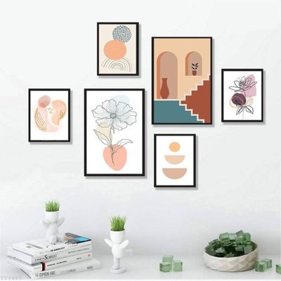 File gốc File tranh treo bộ 6 tấm tối giản Minimalist Art TT3483 (in lụa) tranh mã đáo