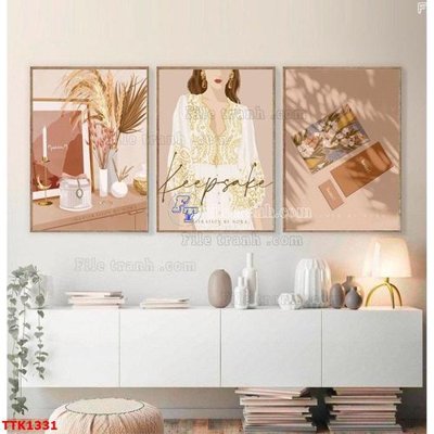 File gốc File bộ tranh treo tường decor TTK1331 (in lụa) tranh mã đáo