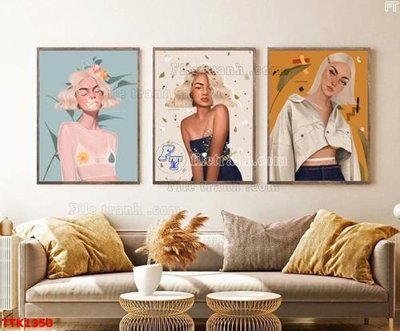 File gốc File bộ tranh treo tường decor TTK1353 (in lụa) cao cấp