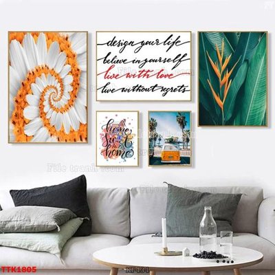 Hình ảnh file gốc in trần nhà File bộ tranh treo tường decor TTK1805