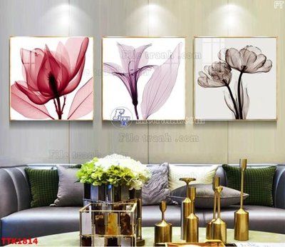 File tranh File bộ tranh treo tường decor TTK1814 (bản gốc) in lụa dán tường