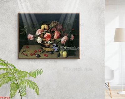 Download file tranh Tranh tĩnh vật sơn dầu hoa châu âu TV1002 (file gốc PSD)
