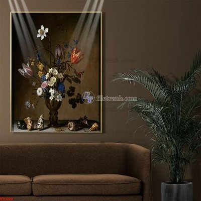Ảnh gốc file in lụa Tranh tĩnh vật sơn dầu hoa châu âu TV109 chi tiết