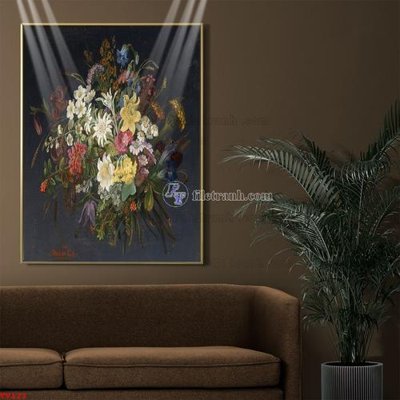 File gốc Tranh tĩnh vật sơn dầu hoa châu âu TV123 (in lụa) họa tiết 3D