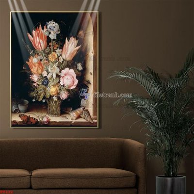 File gốc Tranh tĩnh vật sơn dầu hoa châu âu TV132 (trang trí) phòng trẻ em