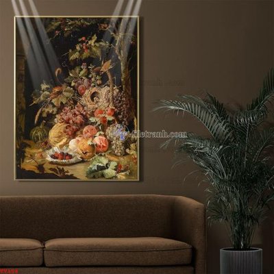 File in lụa Tranh tĩnh vật sơn dầu hoa châu âu TV154 (hoa văn) Tranh tĩnh vật sơn dầu hoa châu âu TV154