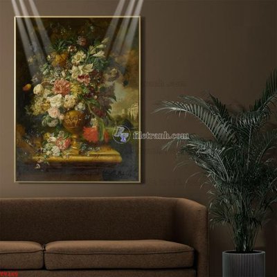 File in lụa Tranh tĩnh vật sơn dầu hoa châu âu TV165 (hoa văn) Tranh tĩnh vật sơn dầu hoa châu âu TV165