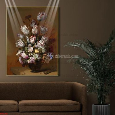 Download file gốc Tranh tĩnh vật sơn dầu hoa châu âu TV174 (in lụa) hoa lá