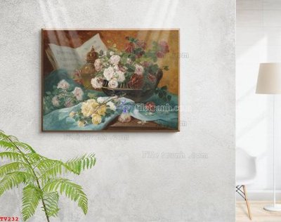 File gốc Tranh tĩnh vật sơn dầu hoa châu âu TV232 (trang trí) cho phòng khách