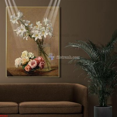 File tranh Tranh tĩnh vật sơn dầu hoa châu âu TV262 (gốc) chủ đề tĩnh vật