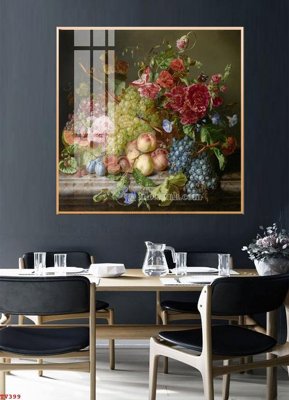 File gốc Tranh tĩnh vật sơn dầu hoa châu âu TV399 (in tráng gương) ốp tường
