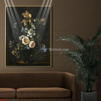 File tranh Tranh tĩnh vật sơn dầu hoa châu âu TV426 (file gốc) chủ đề phong thủy