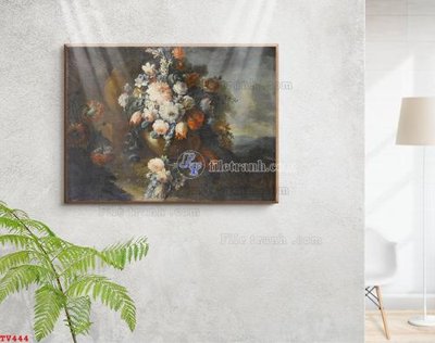 File PSD Tranh tĩnh vật sơn dầu hoa châu âu TV444 (gốc) cho designer