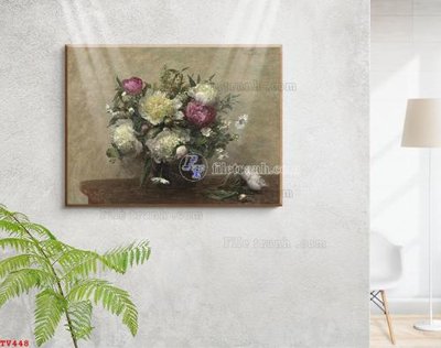 File gốc Tranh tĩnh vật sơn dầu hoa châu âu TV448 (in lụa) tranh mã đáo