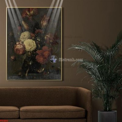 File in ấn Tranh tĩnh vật sơn dầu hoa châu âu TV460 chuyên nghiệp