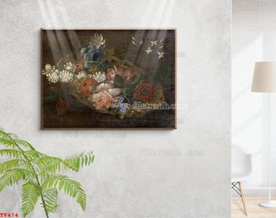 File gốc Tranh tĩnh vật sơn dầu hoa châu âu TV474 (in mica) trang trí