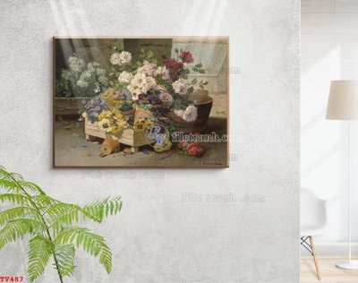 Tải file Tranh tĩnh vật sơn dầu hoa châu âu TV487 (ảnh gốc) in tráng gương