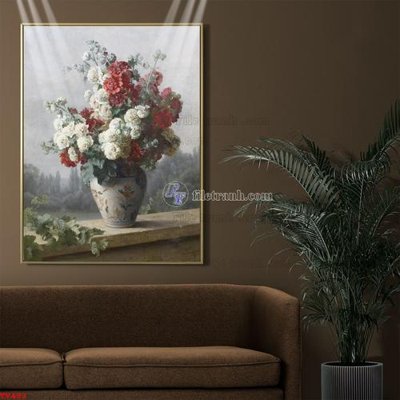 Ảnh gốc file in lụa Tranh tĩnh vật sơn dầu hoa châu âu TV493 chi tiết