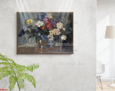 File tranh gốc Tranh tĩnh vật sơn dầu hoa châu âu TV542 (bản đẹp) độc quyền