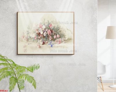File gốc Tranh tĩnh vật sơn dầu hoa châu âu TV543 (in mica) làm bảng hiệu