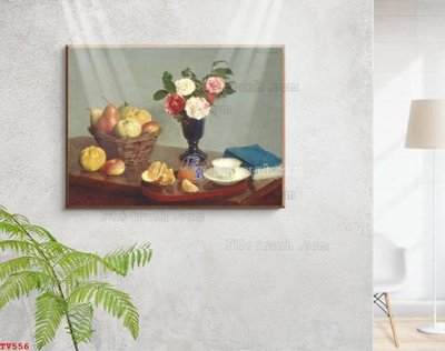File tranh in tráng gương Tranh tĩnh vật sơn dầu hoa châu âu TV556 (siêu nét)