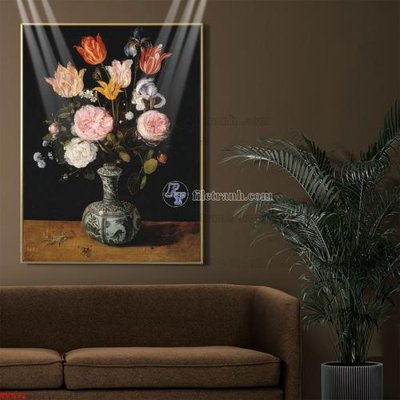 File tranh Tranh tĩnh vật sơn dầu hoa châu âu TV572 (bản gốc) in lụa 3D