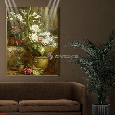 Ảnh gốc file in lụa Tranh tĩnh vật sơn dầu hoa châu âu TV595 chi tiết