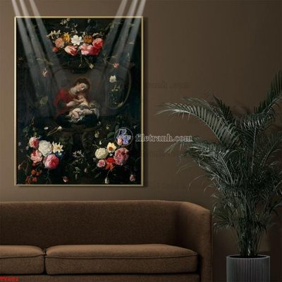 File tranh Tranh tĩnh vật sơn dầu hoa châu âu TV602 (bản gốc) in lụa 3D