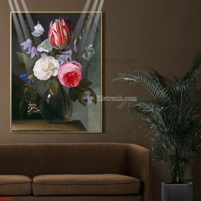 Download file Tranh tĩnh vật sơn dầu hoa châu âu TV611 (gốc) in mica đèn LED
