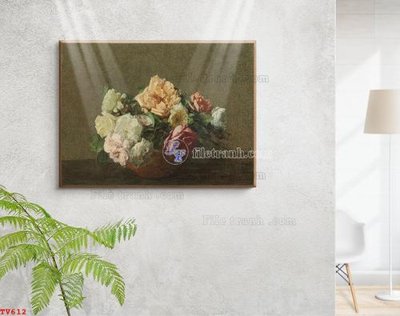 Ảnh gốc Tranh tĩnh vật sơn dầu hoa châu âu TV612 (độ nét cao) in tráng gương