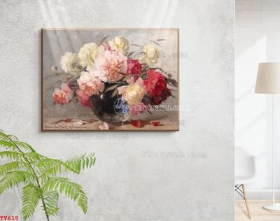 File tranh quảng cáo Tranh tĩnh vật sơn dầu hoa châu âu TV615 (file gốc) chuyên nghiệp
