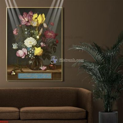 Hình ảnh file gốc in trần nhà Tranh tĩnh vật sơn dầu hoa châu âu TV632