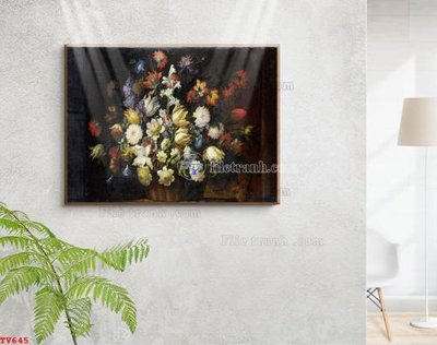 File in mica Tranh tĩnh vật sơn dầu hoa châu âu TV645 (ảnh gốc) đẹp