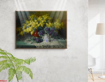 Tải file Tranh tĩnh vật sơn dầu hoa châu âu TV647 (ảnh gốc) in tranh kính