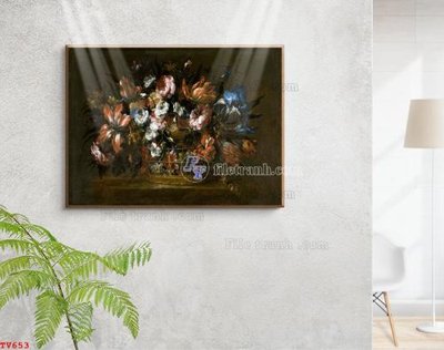 File tranh Tranh tĩnh vật sơn dầu hoa châu âu TV653 (bản gốc) in lụa 5D