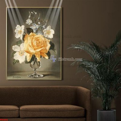 File gốc Tranh tĩnh vật sơn dầu hoa châu âu TV656 (in tráng gương) nghệ thuật