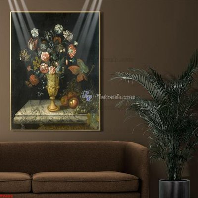 Ảnh gốc Tranh tĩnh vật sơn dầu hoa châu âu TV686 (độ nét cao) in mica