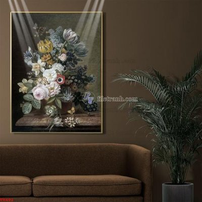 Download file gốc Tranh tĩnh vật sơn dầu hoa châu âu TV692 (in mica) 3D