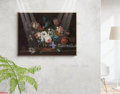 File tranh Tranh tĩnh vật sơn dầu hoa châu âu TV731 (bản gốc) trang trí văn phòng