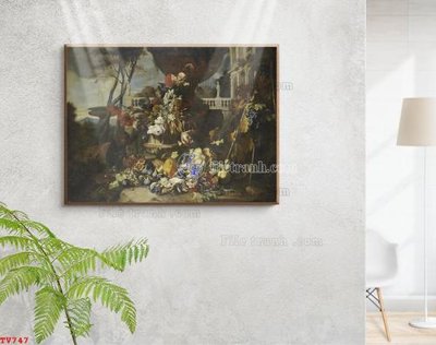 File gốc Tranh tĩnh vật sơn dầu hoa châu âu TV747 (in lụa) trang trí tường